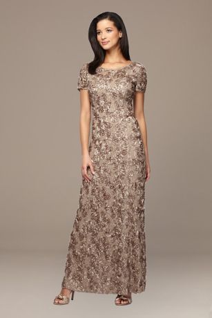 Rosette Lace Cap Sleeve A-Line Gown ...